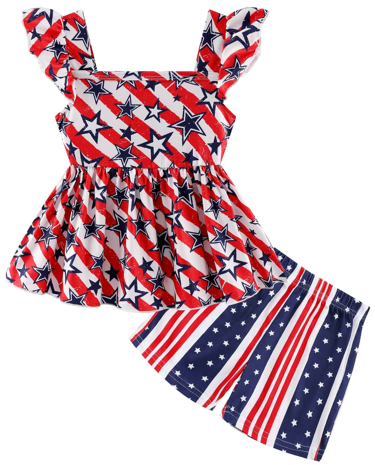 4th of July Outfit for Girls – American Flag Shirt & Shorts Set