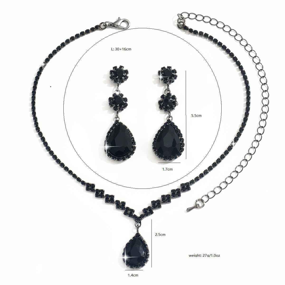 Cross-Border Bridal Wedding Photography Jewelry Fashion Claw Chain Water Drop Glass Crystal Necklace Earrings Bracelet Set