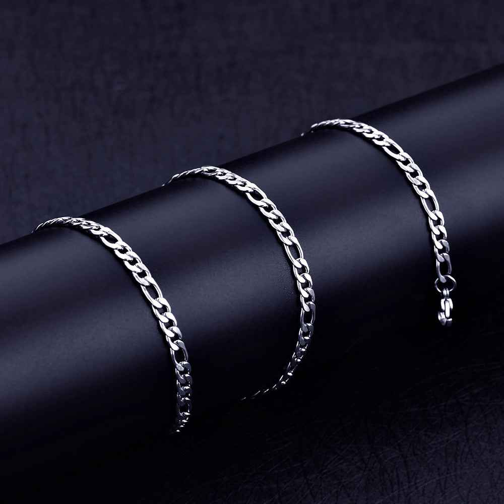 4Mm Figaro Chain Geometry Bracelet Necklace Two Piece Set Fashion Simple European And American Jewelry Set