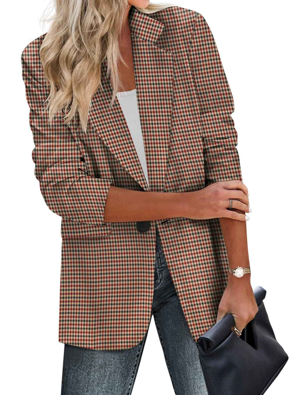 Zeagoo Fall Clothes for Women 2023 Casual Blazer for Work Office Red Plaid Blazer Suit Jackets for Business