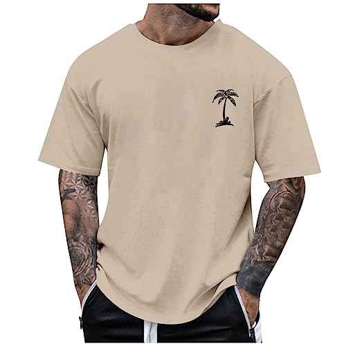 Big Mens T Shirts Coconut Palm Trees Print Fashion Mens T Shirt Graphic Short Sleeve Crew Neck Funny Mens T Shirts Breathable Regular Fit Designer Clothes for Men Personalised 2-Khaki 4XL