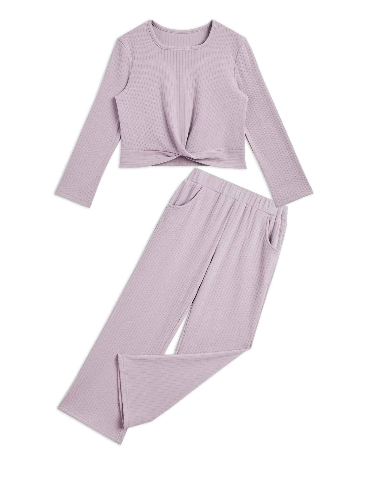 Girls Clothing Set – Tie Knot Crop Top & Wide Leg Pants | Handfrog