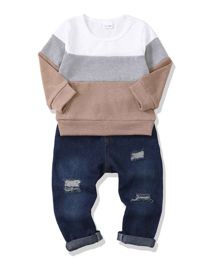 Boys Winter Outfit – Long Sleeve Sweatshirt &amp; Denim Pants | 4T–5T