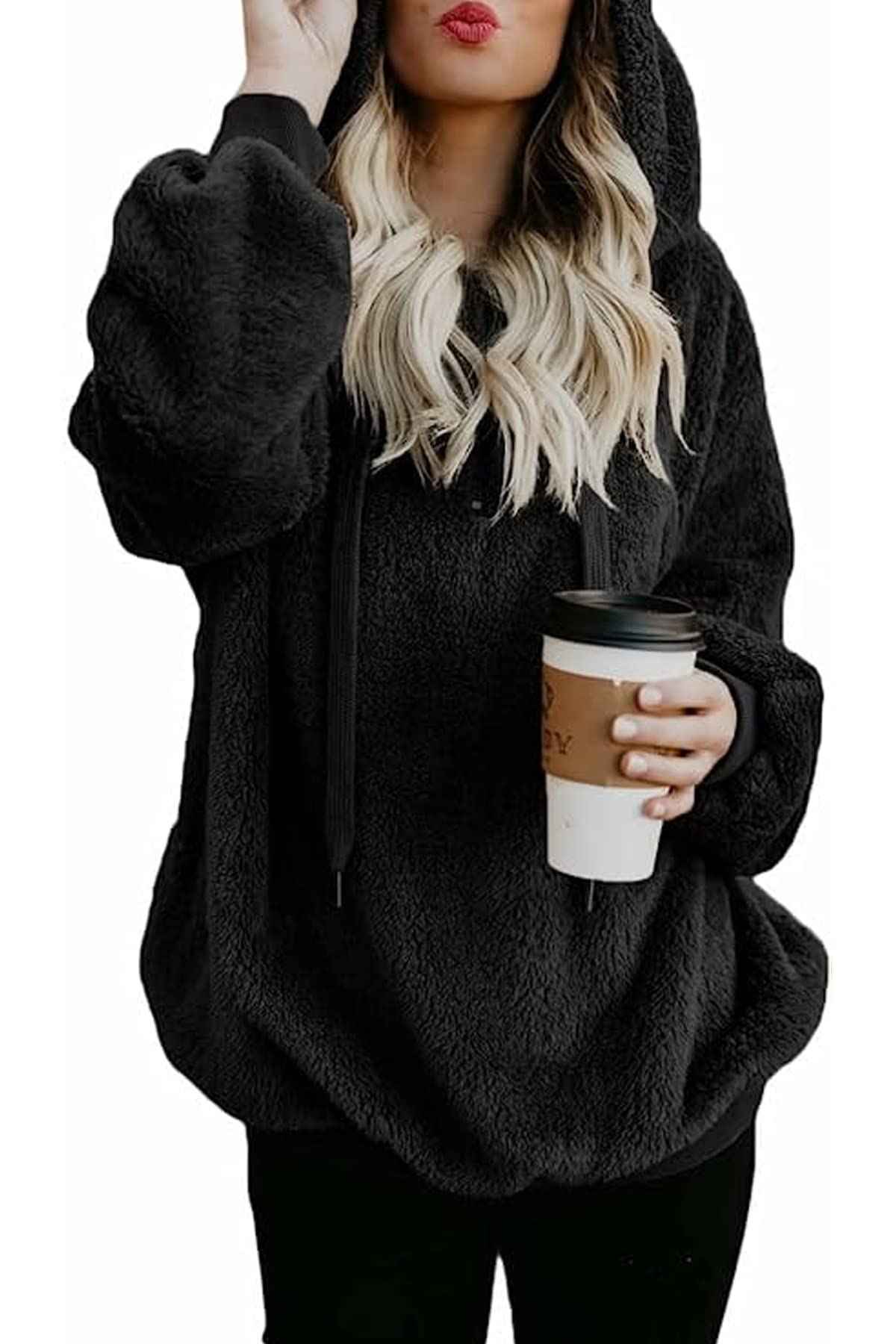 KINGFEN Black Hoodie Sweatshirts for Women Sudaderas para Mujer Plus Size Clothes Sherpa Hoodie Sweaters for Women Plus Size Womens Sherpa Fleece Hoodie Fall Clothes for Women 2023 Black Medium