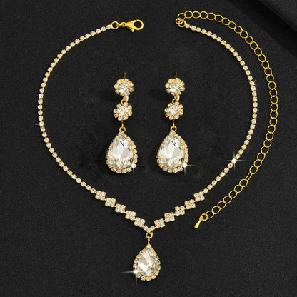 Cross-Border Bridal Wedding Photography Jewelry Fashion Claw Chain Water Drop Glass Crystal Necklace Earrings Bracelet Set
