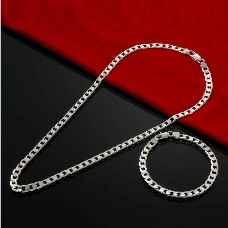 4Mm Figaro Chain Geometry Bracelet Necklace Two Piece Set Fashion Simple European And American Jewelry Set