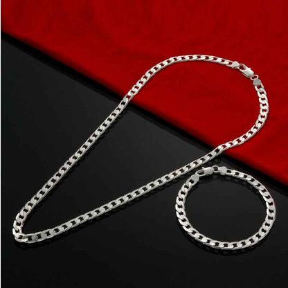 4Mm Figaro Chain Geometry Bracelet Necklace Two Piece Set Fashion Simple European And American Jewelry Set