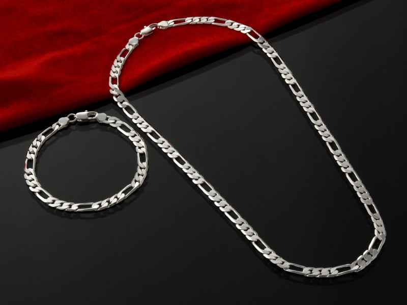 4Mm Figaro Chain Geometry Bracelet Necklace Two Piece Set Fashion Simple European And American Jewelry Set