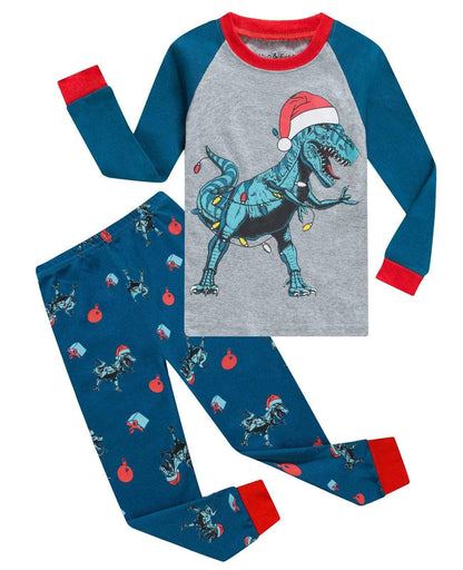 Dinosaur Pajamas for Boys – Christmas Cotton Sleepwear Set | Size 7