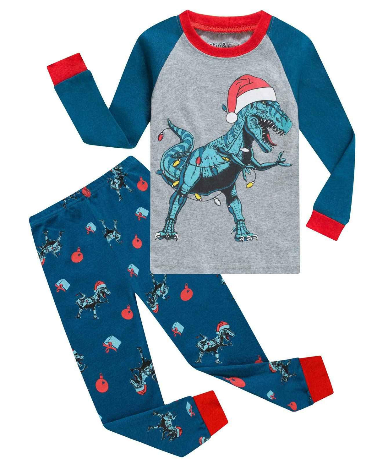 Dinosaur Pajamas for Boys – Christmas Cotton Sleepwear Set | Size 7