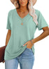 WIHOLL Plain T Shirts for Women Loose Fit V Neck Summer Clothes Aqua M