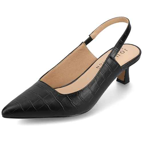 Journee Pointed Toe Slingback Kitten Heel Pumps for Women - Comfortable Paulina Ankle Strap Fashion Shoe