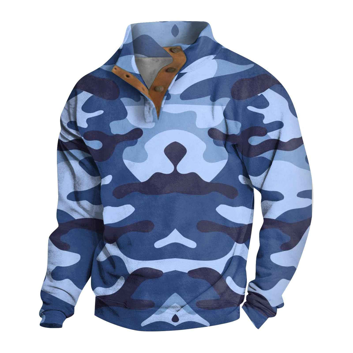 Mens Camo Sweatshirt Hunting Performance Pullover Stand Collar Buckle Camouflage Training Clothes Outdoor Sportswear