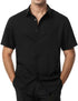 JEMITOP Mens Linen Blend Stretch Wrinkle Free Short Sleeve Hidden Button Down Beach Shirt Summer Casual Stylish Vacation Clothes Black XL