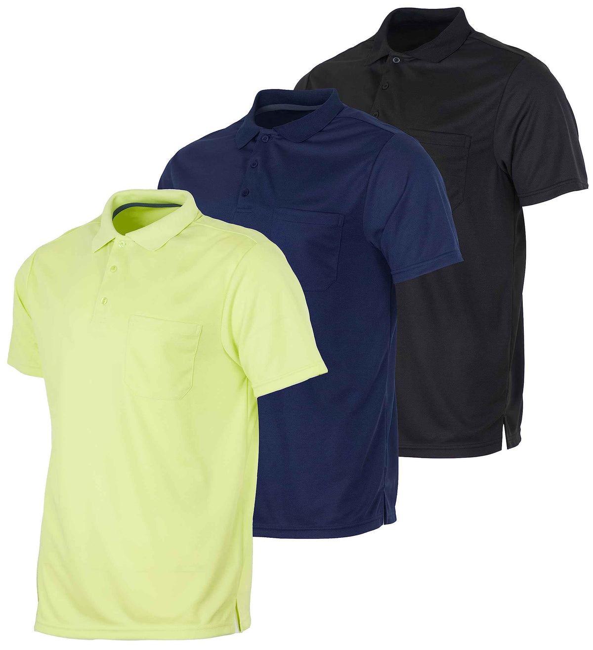 Real Essentials 3 Pack: Mens Polo Shirt Golf Quick Dry Fit Active Polo Shirts for Men Pocket Short Sleeve Button Collared Tees Tops Tennis Casual Lounge Clothes Clothing Apparel - Set 2 XL