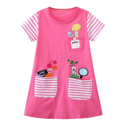 Pink Dress for Girls – Cute Round Neck Toddler Dress | VEOAY