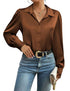 Zeagoo Silk Shirts for Women Casual Loose Long Sleeve Button Down Blouse 2024 Fall Clothes XXL Brown