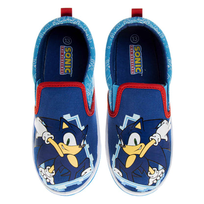 Josmo Kids Sonic The Hedgehog Shoes for Boys - Sonic Slip-on Sneaker Casual Fashion Low top Sneakers Canvas Shoe - Blue (Size 4 Big Kid)