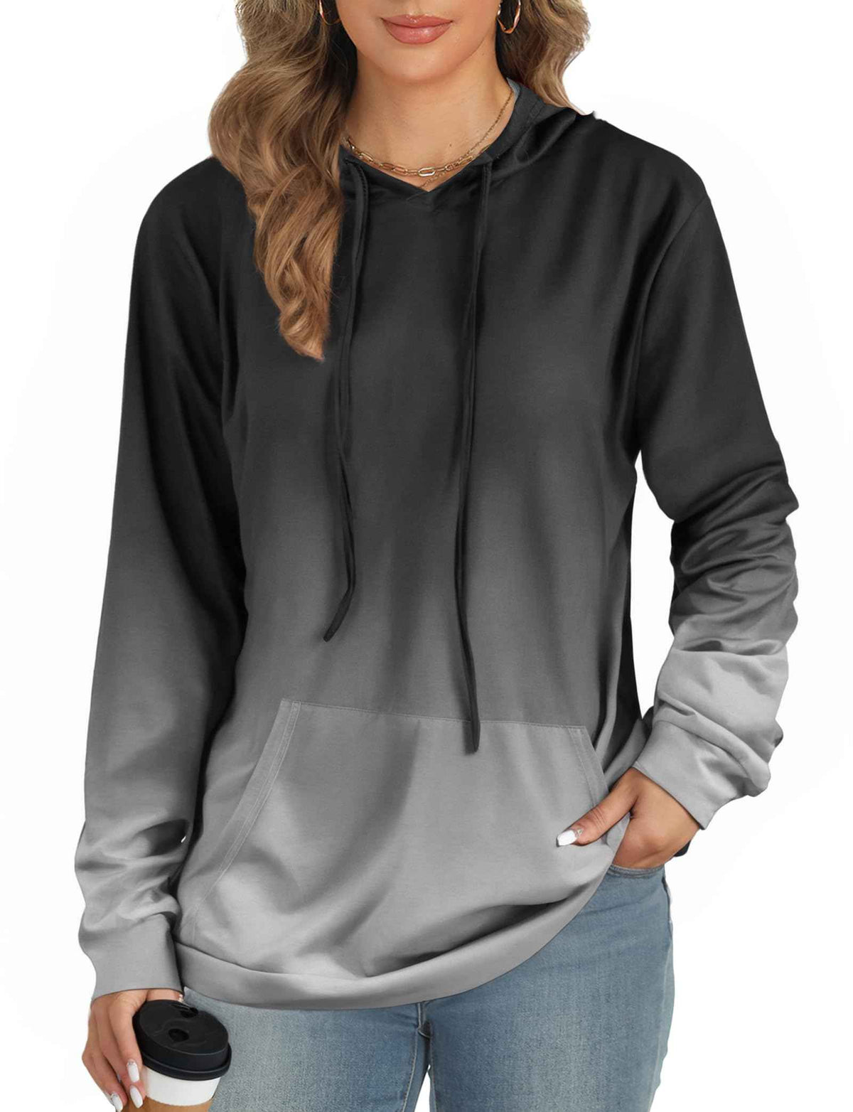 AURUZA Hoodies for Women with Pocket Long Sleeve Sweatshirt Women Pullover Tops Women Causal Loose Fit Pullover Tunic Top Fall Clothes(Grey L)