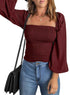 EVALESS Spring Clothes for Women Trendy 2024 Long Sleeve Tops Off Shoulder Blouses Summer Clothes for Women Sexy Casual Square Neck Ladies Tops and Blouses Holiday Outfits Red Shirt Large